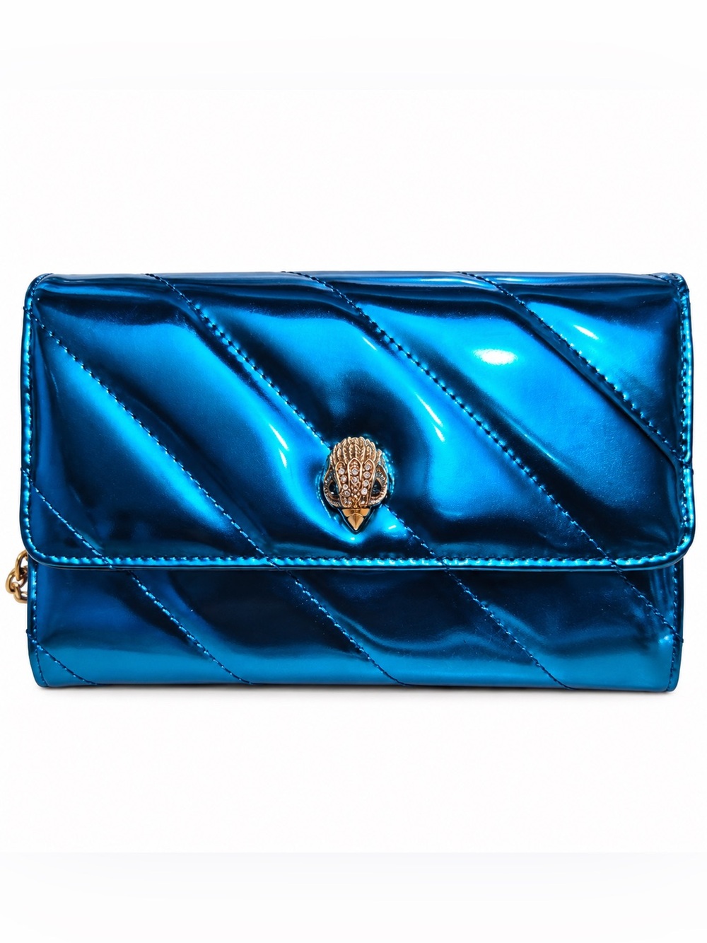 NWOT Kurt Geiger Metallic Teal Quilted Wallet on Chain